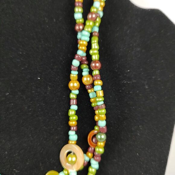 Boho Multicolor Bead Necklace Layered Statement Jewelry Retro Circles 16" - 19" - Picture 8 of 15